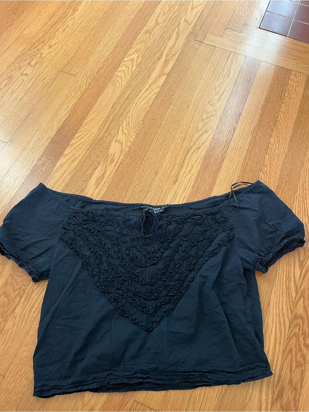 Rampage Black Ruffled Off-Shoulder Crop Top